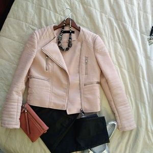 Pink💥Zara Basic💥faux leather moto jacket (Med)
